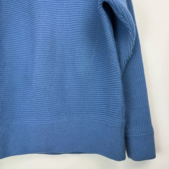 Vtg The Sheepery 100% Virgin Wool Sz 44 Blue Ribbed Knit Button Placket Collar